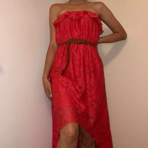 Coral lace high low dress